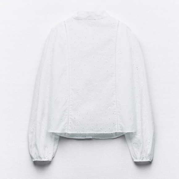 New 🤍Zara OPENWORK EMBROIDERY SHIRTWhite Sz Small 3353/358 Long SLEEVE Cotton - Picture 4 of 8
